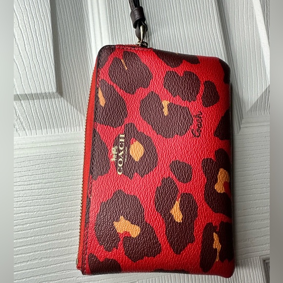 Coach Red Leopard Print Wristlet - Picture 12 of 14